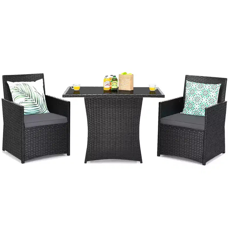 Costway Ensemble de Meubles de Jardin 3 Pièces en Rotin avec Coussins Canapé Accoudoirs