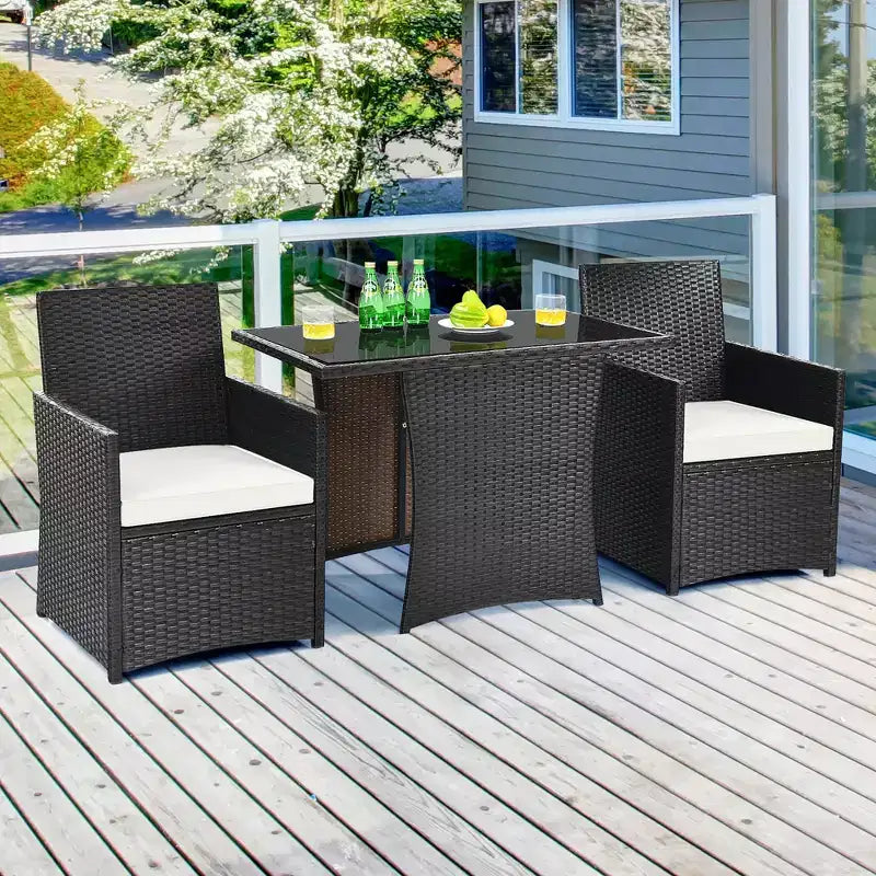 Costway Ensemble de Meubles de Jardin 3 Pièces en Rotin avec Coussins Canapé Accoudoirs