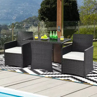 Costway Ensemble de Meubles de Jardin 3 Pièces en Rotin avec Coussins Canapé Accoudoirs