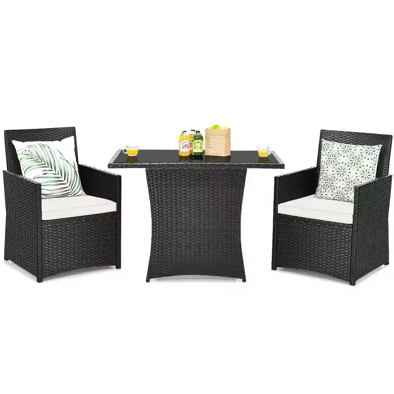 Costway Ensemble de Meubles de Jardin 3 Pièces en Rotin avec Coussins Canapé Accoudoirs