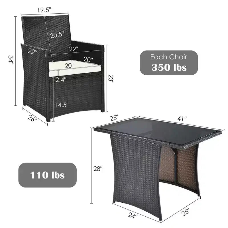 Costway Ensemble de Meubles de Jardin 3 Pièces en Rotin avec Coussins Canapé Accoudoirs