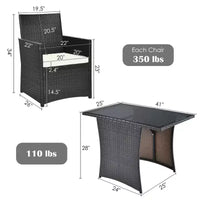 Costway Ensemble de Meubles de Jardin 3 Pièces en Rotin avec Coussins Canapé Accoudoirs