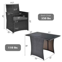 Costway Ensemble de Meubles de Jardin 3 Pièces en Rotin avec Coussins Canapé Accoudoirs