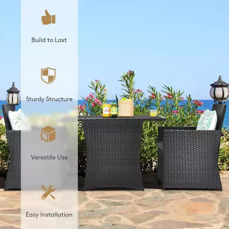 Costway Ensemble de Meubles de Jardin 3 Pièces en Rotin avec Coussins Canapé Accoudoirs