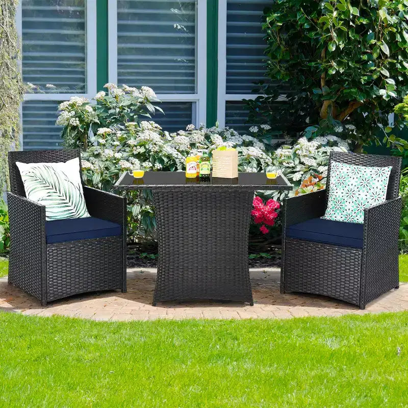 Costway Ensemble de Meubles de Jardin 3 Pièces en Rotin avec Coussins Canapé Accoudoirs