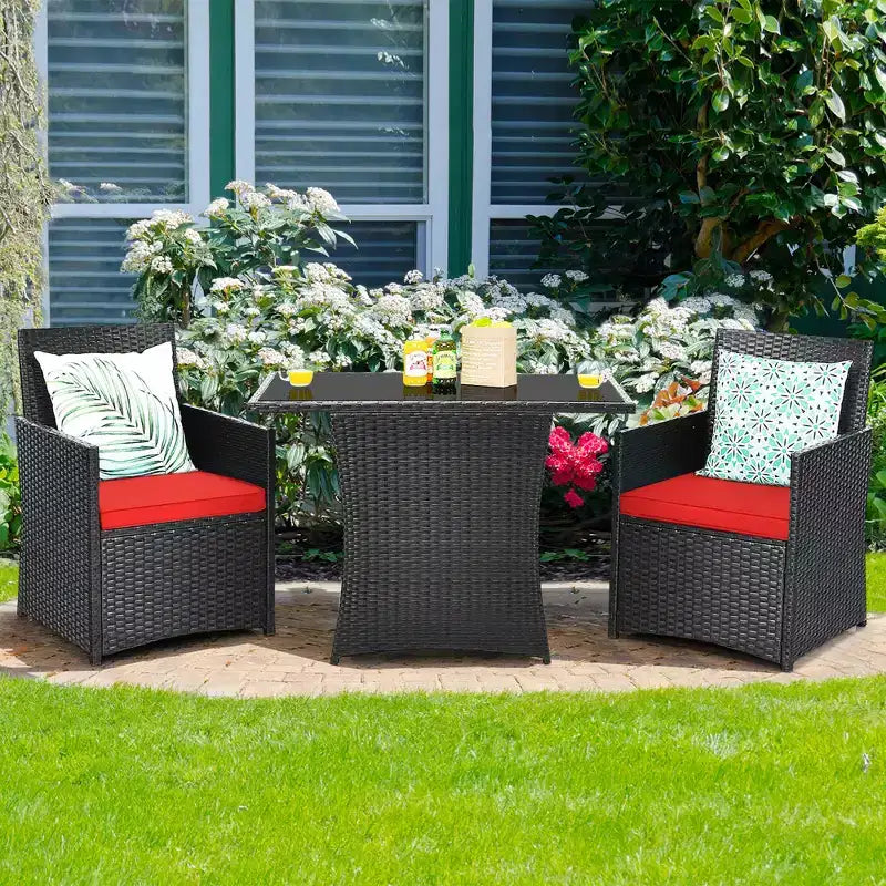 Costway Ensemble de Meubles de Jardin 3 Pièces en Rotin avec Coussins Canapé Accoudoirs