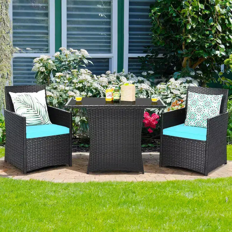 Costway Ensemble de Meubles de Jardin 3 Pièces en Rotin avec Coussins Canapé Accoudoirs