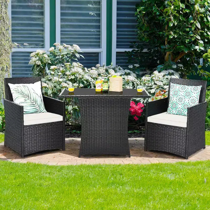 Costway Ensemble de Meubles de Jardin 3 Pièces en Rotin avec Coussins Canapé Accoudoirs