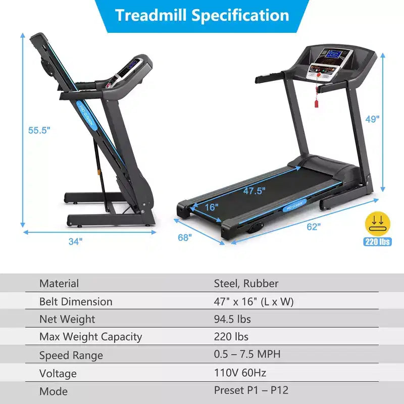 Costway Tapis roulant électrique pliable 2,25 CV Appareil de fitness pour la maison