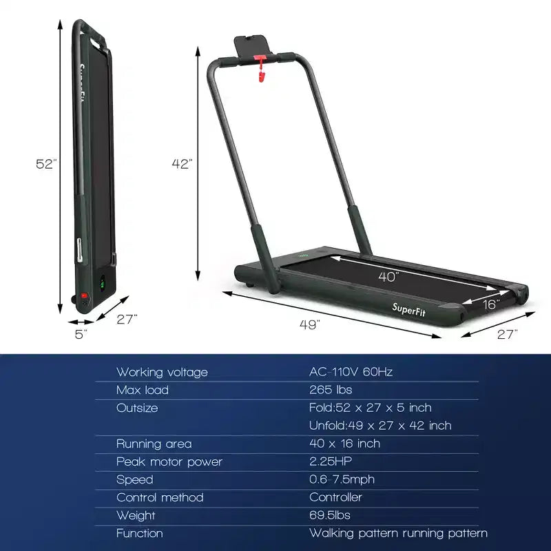 Tapis Roulant Pliable 2 en 1 Costway 2,25 CV avec Télécommande