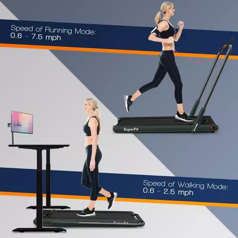 Tapis Roulant Pliable 2 en 1 Costway 2,25 CV avec Télécommande