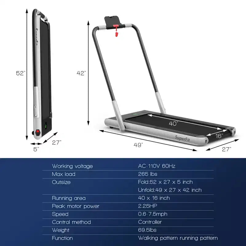 Tapis Roulant Pliable 2 en 1 Costway 2,25 CV avec Télécommande