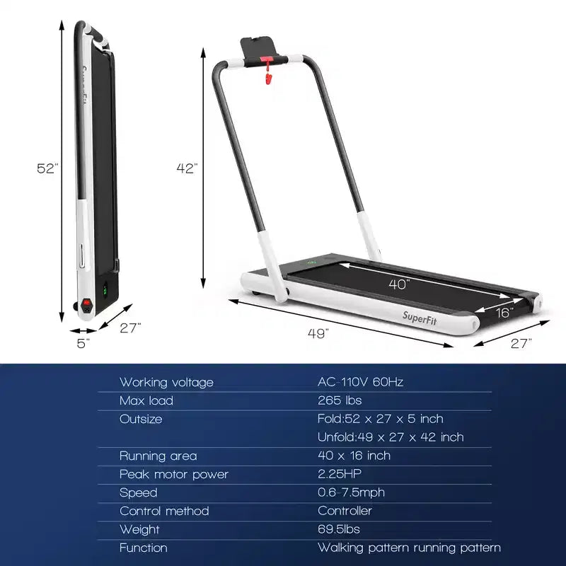 Tapis Roulant Pliable 2 en 1 Costway 2,25 CV avec Télécommande