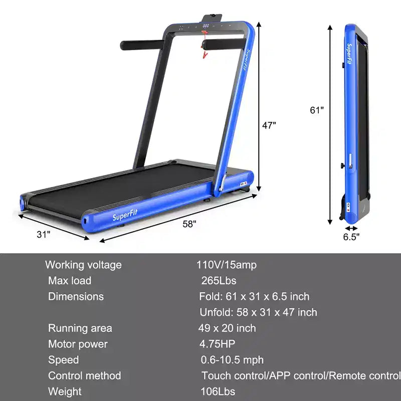 Costway Tapis de course pliable 2 en 1 4,75 CV avec application à distance