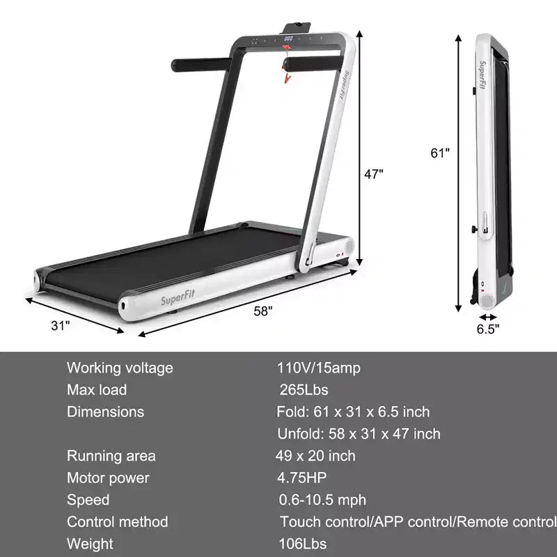 Costway Tapis de course pliable 2 en 1 4,75 CV avec application à distance