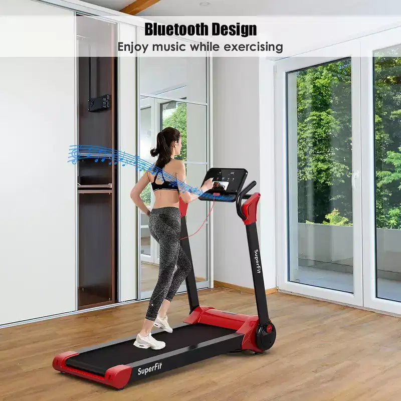 Tapis de course électrique pliable Costway 2,25 CV avec haut-parleur Blanc/Noir/Bleu