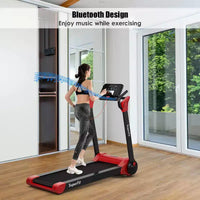 Tapis de course électrique pliable Costway 2,25 CV avec haut-parleur Blanc/Noir/Bleu