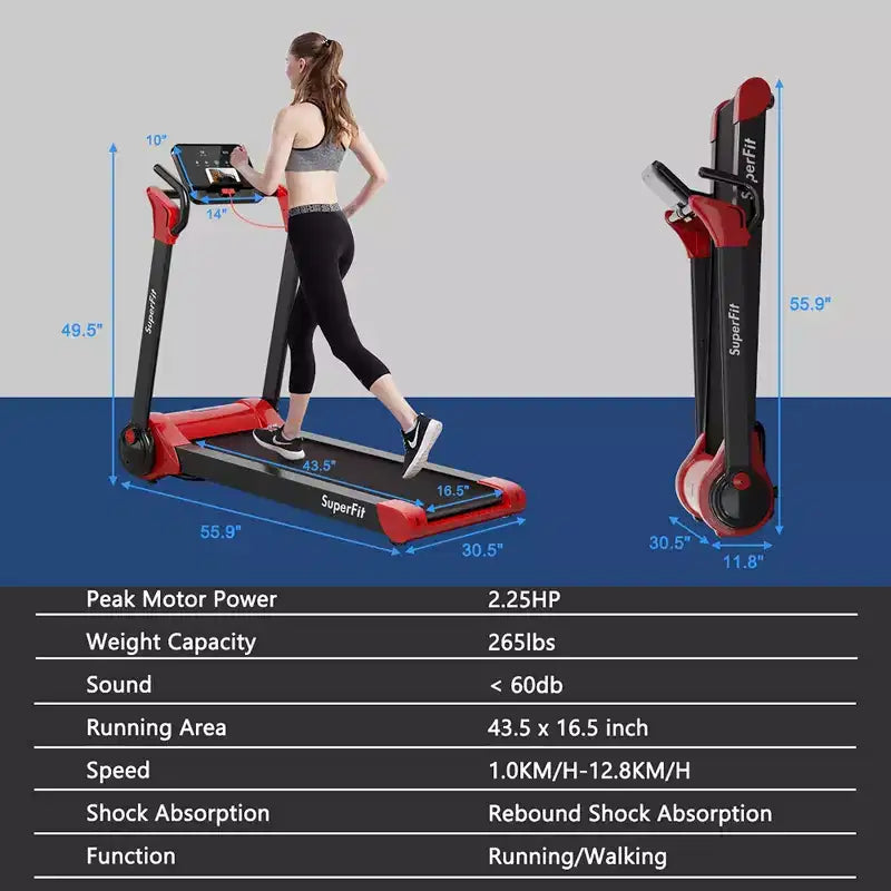 Tapis de course électrique pliable Costway 2,25 CV avec haut-parleur Blanc/Noir/Bleu