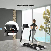 Tapis de course électrique pliable Costway 2,25 CV avec haut-parleur Blanc/Noir/Bleu