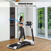 Tapis de course électrique pliable Costway 2,25 CV avec haut-parleur Blanc/Noir/Bleu