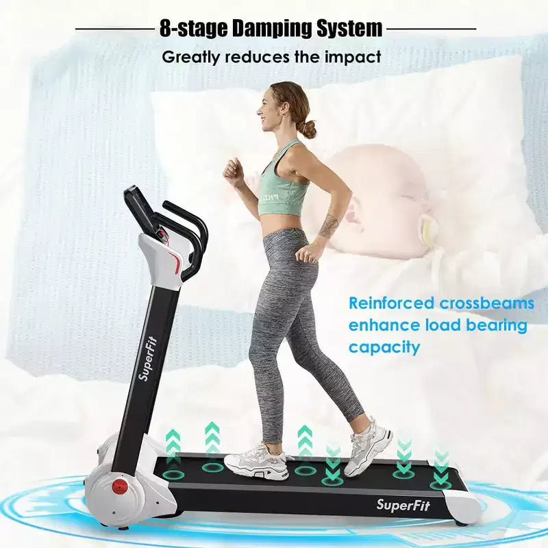Tapis de course électrique pliable Costway 2,25 CV avec haut-parleur Blanc/Noir/Bleu