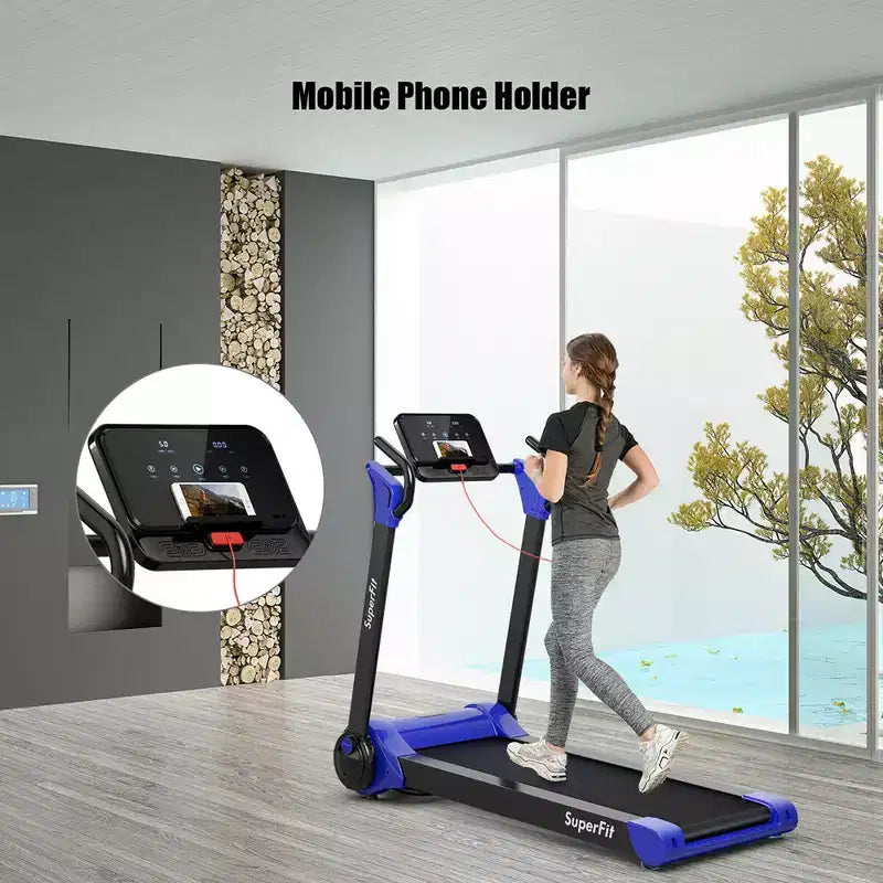 Tapis de course électrique pliable Costway 2,25 CV avec haut-parleur Blanc/Noir/Bleu