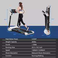 Tapis de course électrique pliable Costway 2,25 CV avec haut-parleur Blanc/Noir/Bleu
