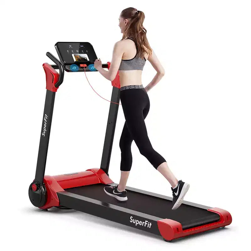 Tapis de course électrique pliable Costway 2,25 CV avec haut-parleur Blanc/Noir/Bleu