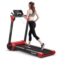 Tapis de course électrique pliable Costway 2,25 CV avec haut-parleur Blanc/Noir/Bleu