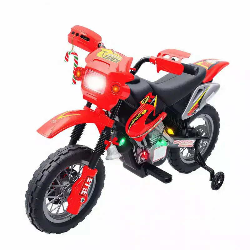 Moto cross Aosom 6V pour enfants, moto électrique, tout-terrain avec roues d'apprentissage, musique et lumières, pour 5-8 ans, rouge