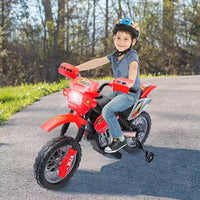 Moto cross Aosom 6V pour enfants, moto électrique, tout-terrain avec roues d'apprentissage, musique et lumières, pour 5-8 ans, rouge