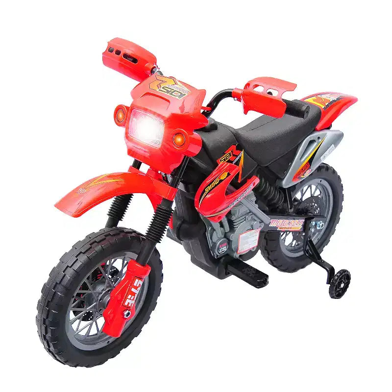 Moto cross Aosom 6V pour enfants, moto électrique, tout-terrain avec roues d'apprentissage, musique et lumières, pour 5-8 ans, rouge