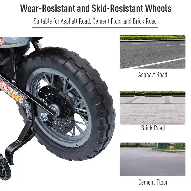 Moto cross Aosom 6V pour enfants, moto électrique, tout-terrain avec roues d'apprentissage, musique et lumières, pour 5-8 ans, rouge