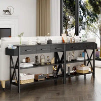 Console avec 3 tiroirs, table de canapé d'entrée avec 3 étagères de rangement