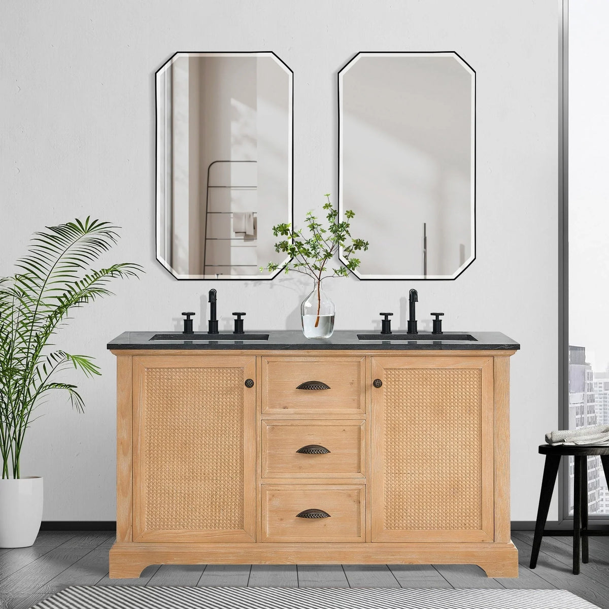 Hervas Meuble-lavabo avec dessus en marbre naturel sans miroir