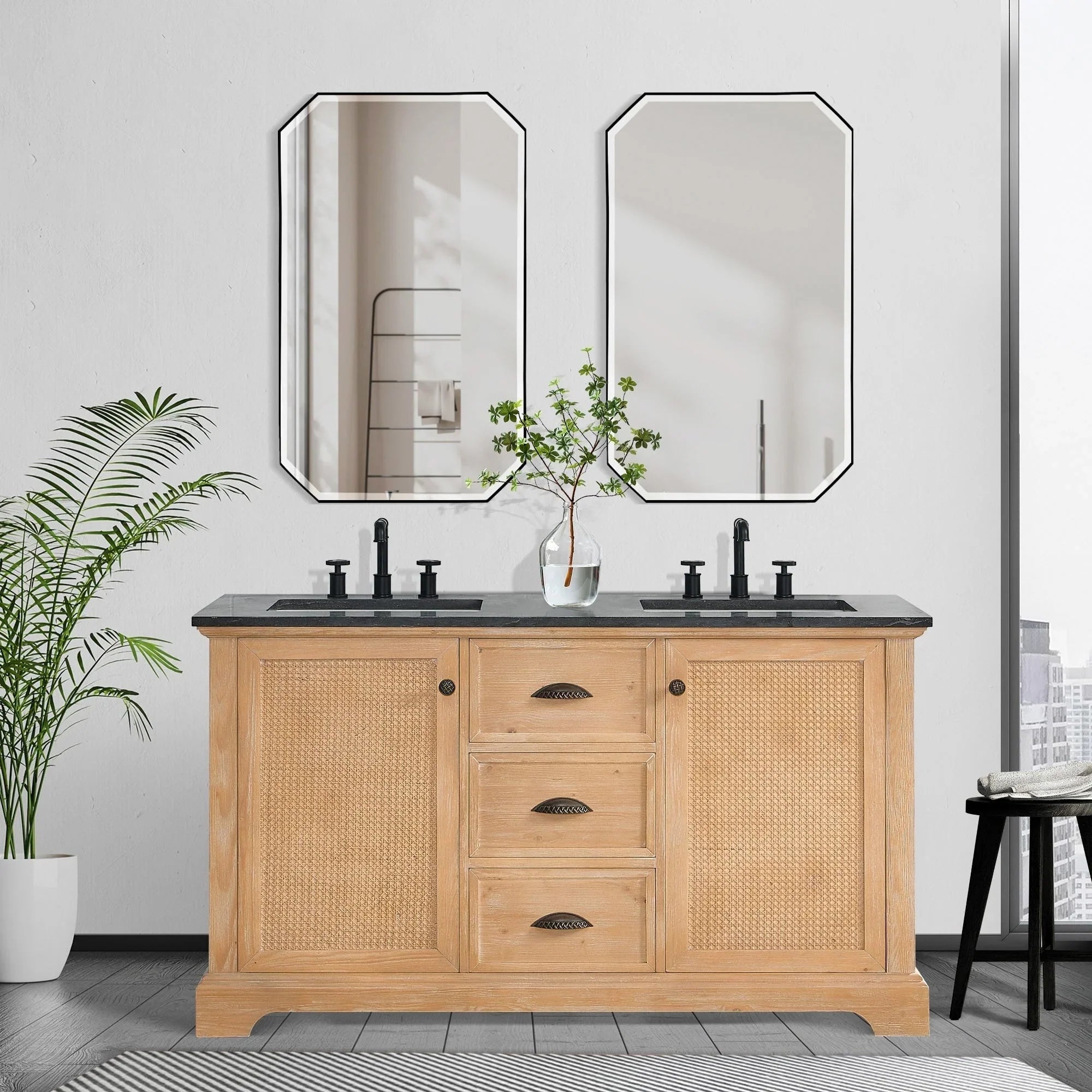 Hervas Meuble-lavabo avec dessus en marbre naturel sans miroir