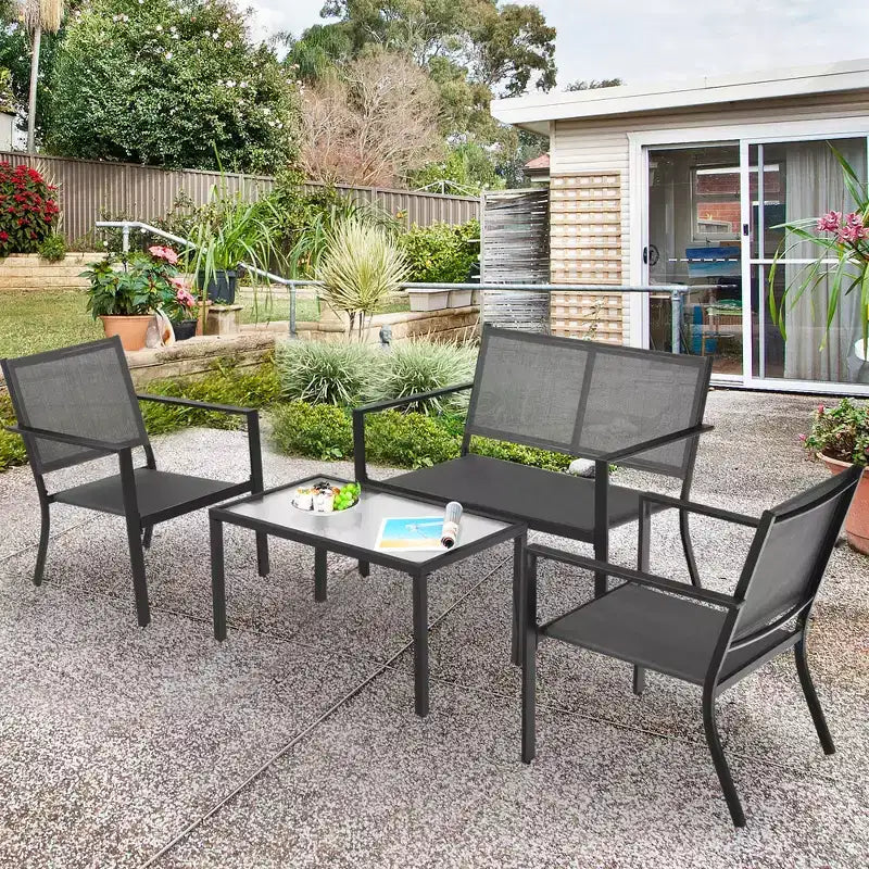 Costway Ensemble de Meubles de Jardin 4 Pièces Canapé Table Basse Cadre en Acier