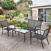 Costway Ensemble de Meubles de Jardin 4 Pièces Canapé Table Basse Cadre en Acier