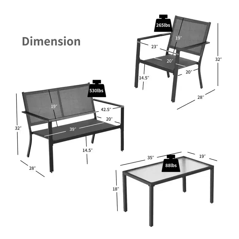 Costway Ensemble de Meubles de Jardin 4 Pièces Canapé Table Basse Cadre en Acier