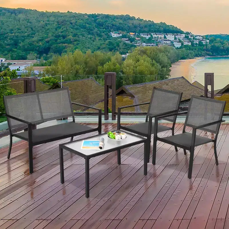 Costway Ensemble de Meubles de Jardin 4 Pièces Canapé Table Basse Cadre en Acier