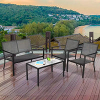 Costway Ensemble de Meubles de Jardin 4 Pièces Canapé Table Basse Cadre en Acier