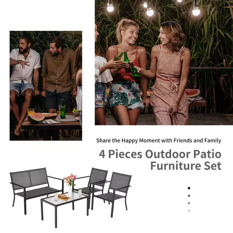 Costway Ensemble de Meubles de Jardin 4 Pièces Canapé Table Basse Cadre en Acier