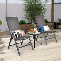 Costway Ensemble Bistrot 3 Pièces Chaises Pliantes Réglables Table Carrée en Verre Jardin