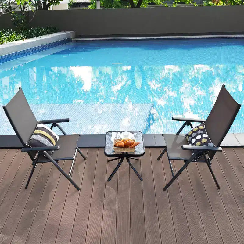 Costway Ensemble Bistrot 3 Pièces Chaises Pliantes Réglables Table Carrée en Verre Jardin