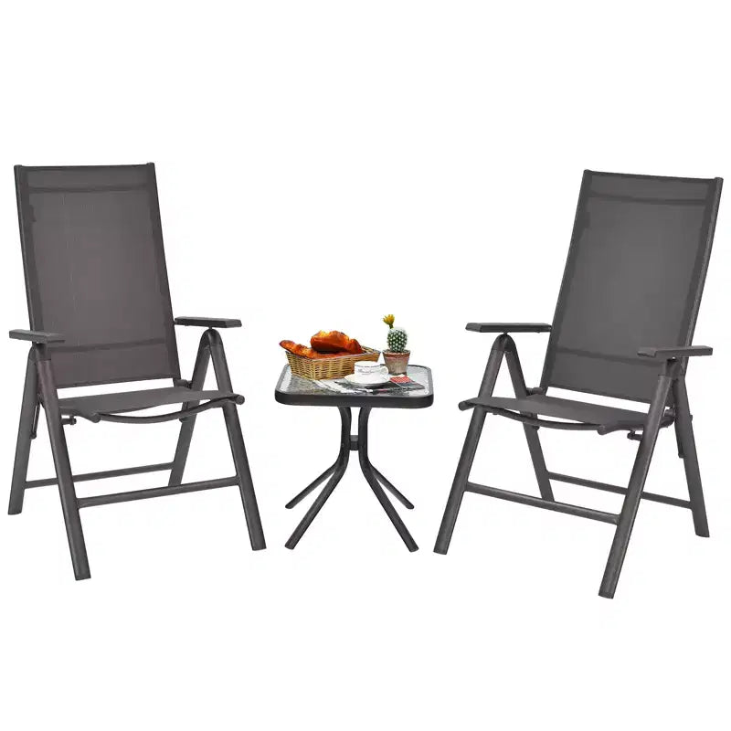 Costway Ensemble Bistrot 3 Pièces Chaises Pliantes Réglables Table Carrée en Verre Jardin