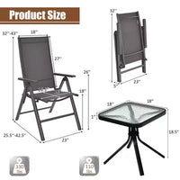 Costway Ensemble Bistrot 3 Pièces Chaises Pliantes Réglables Table Carrée en Verre Jardin