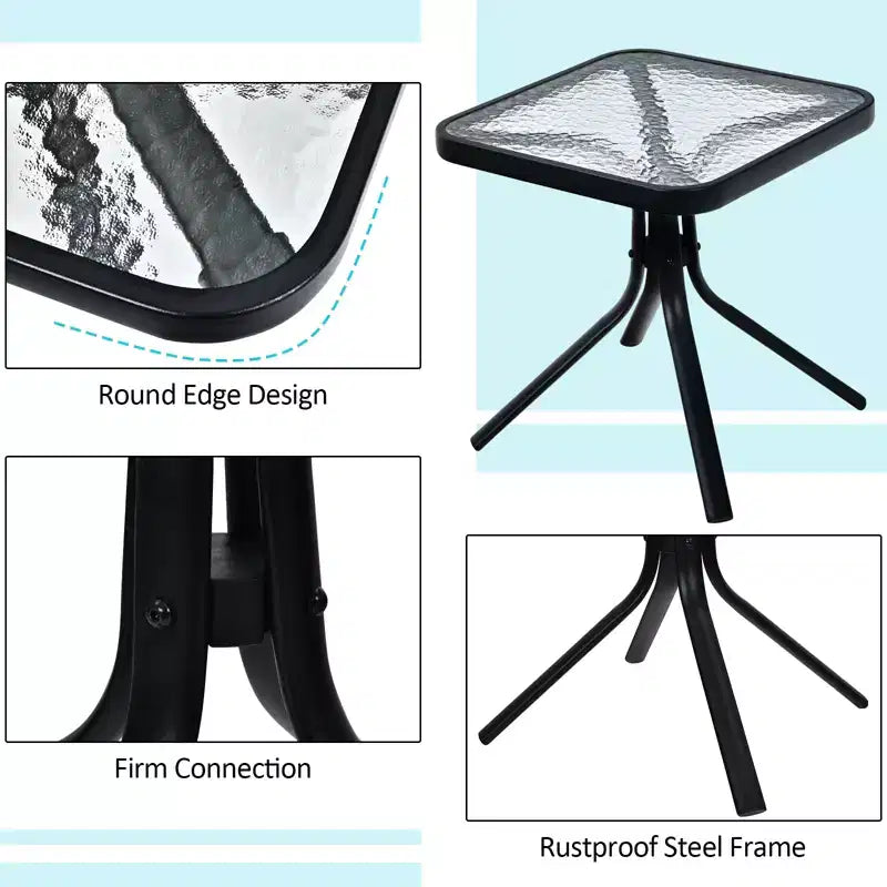 Costway Ensemble Bistrot 3 Pièces Chaises Pliantes Réglables Table Carrée en Verre Jardin