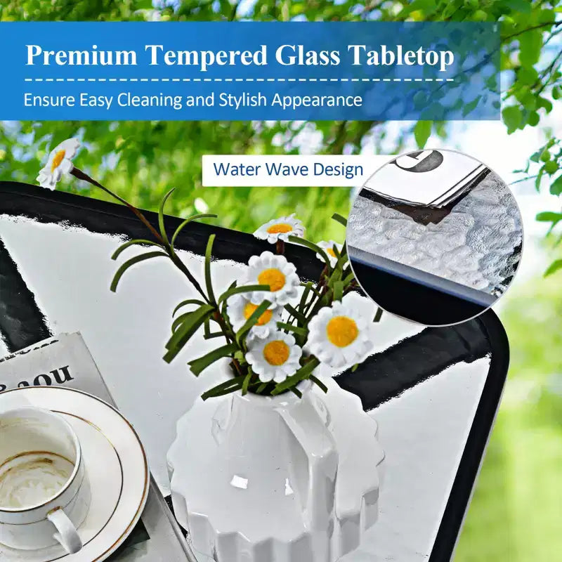 Costway Ensemble Bistrot 3 Pièces Chaises Pliantes Réglables Table Carrée en Verre Jardin