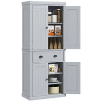Meuble de rangement de cuisine autoportant traditionnel de 72 pouces avec 4 portes et 3 étagères réglables, grand tiroir central