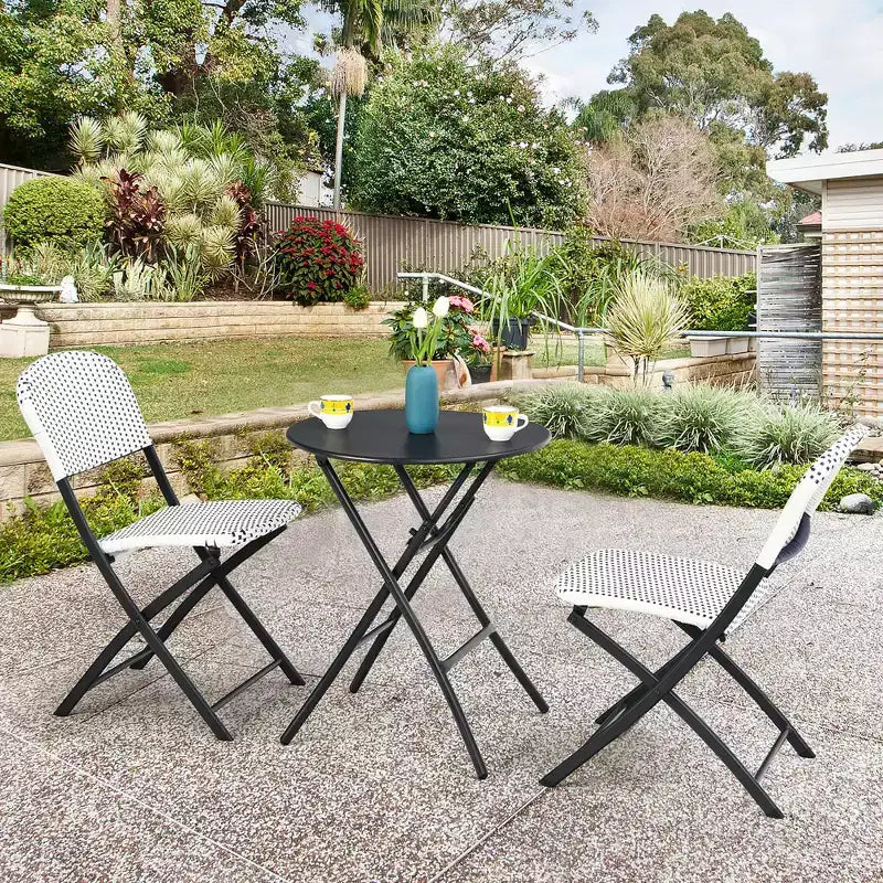 Costway Ensemble bistro de terrasse en rotin 3 pièces, table et chaises pliantes, jardin, terrasse